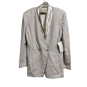 NEW St. John Evening Blazer Sz 12 Cream Silver Metallic Crystal Button Jacket